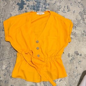 SHEIN Bright Yellow V-Neck Blouse